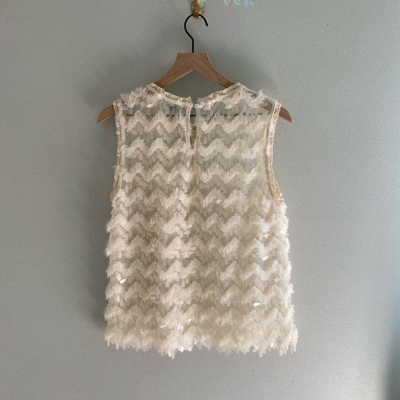 Anthropologie Blue Tassel cream sequin sleeveless sheer blouse size medium - Picture 6 of 6